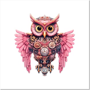 Pink Steampunk Owl Posters and Art